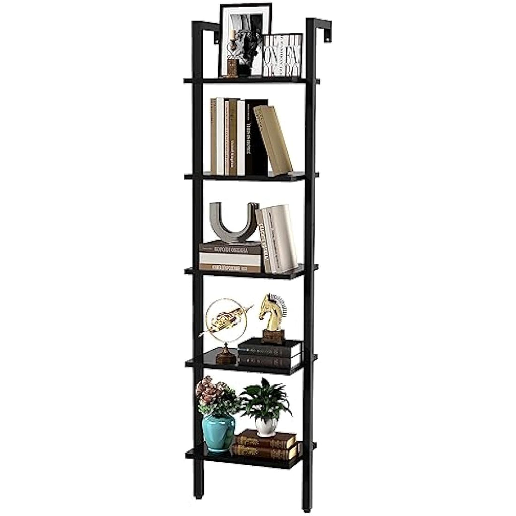 YMYNY 5-Tier Wall Mounted Ladder Shelf – Industrial Metal Bookcase Rack