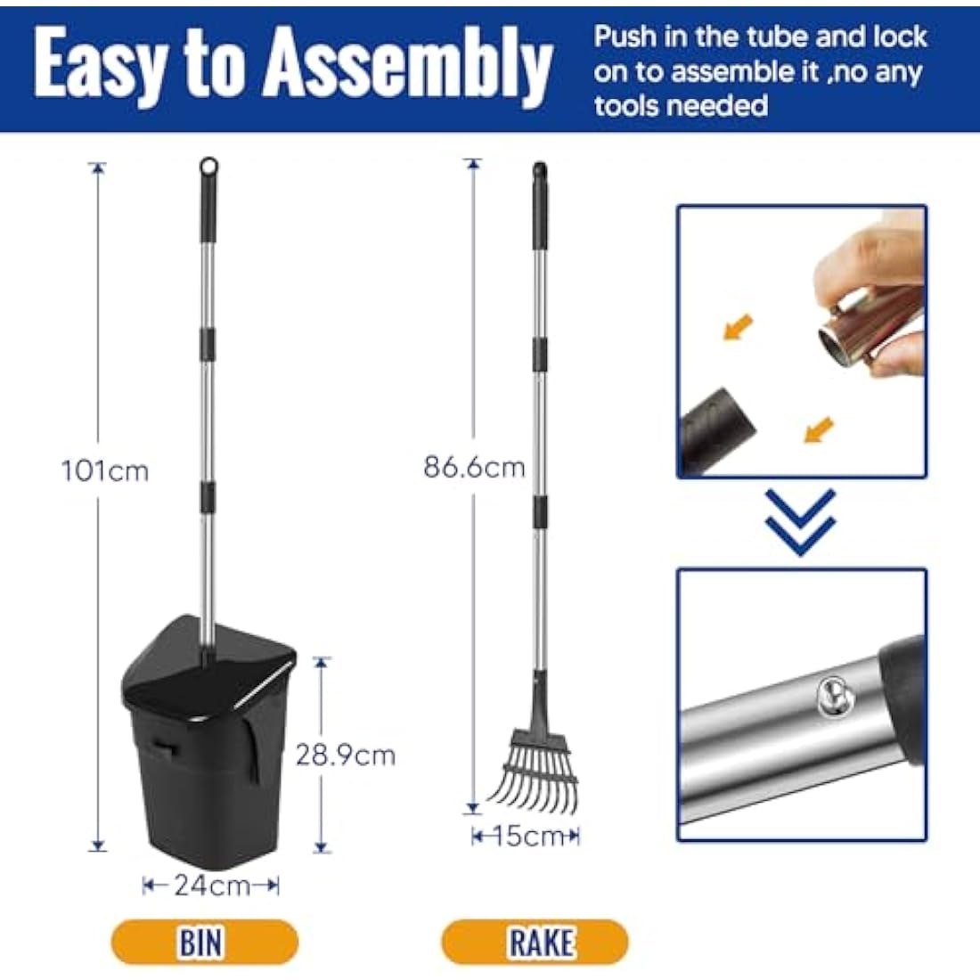 Dog Pooper Scooper – Heavy Duty Swivel Bin and Rake Set