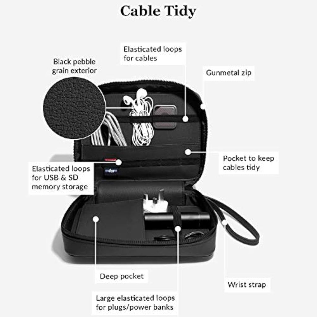 Stackers Pebble Black Cable Tidy Bag | Travel Electronics Organizer