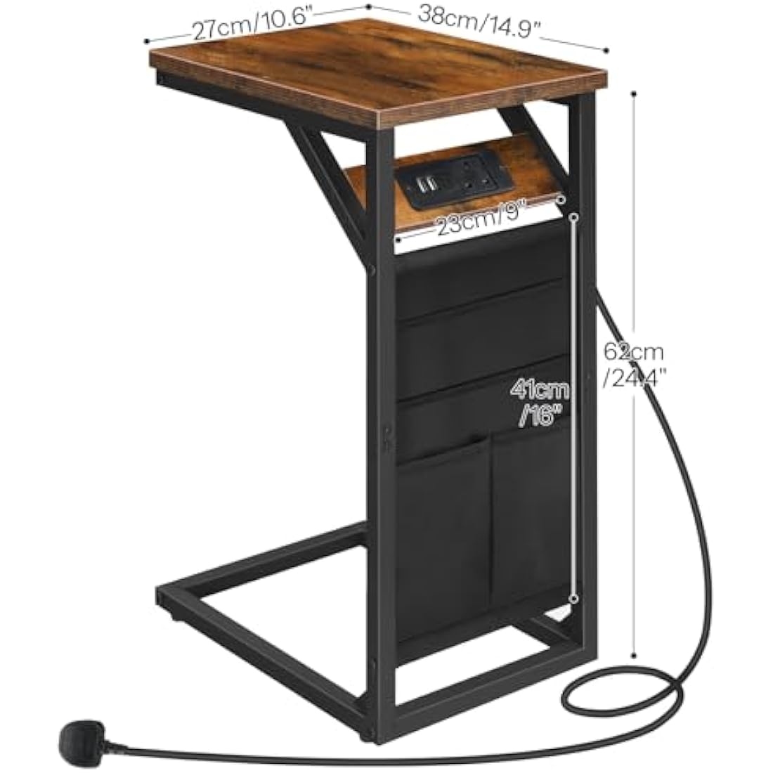 HOOBRO C-Shaped Side Table with Charging Station and Storage Bag