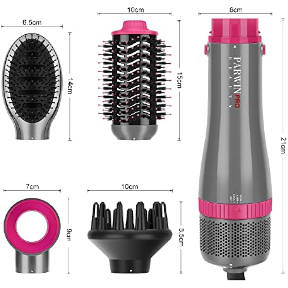 4-in-1 Hot Air Brush Set | Ionic Hair Dryer & Styler - Gray
