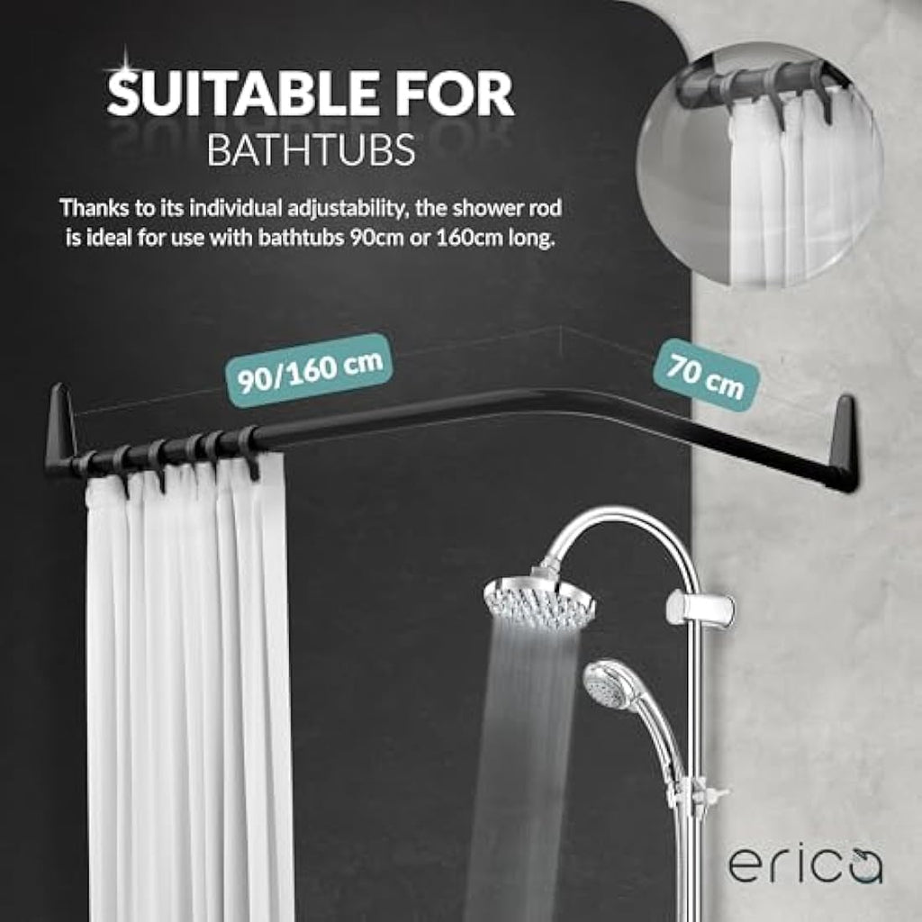 L-Shaped Shower Curtain Rail | Black Steel Curved Pole