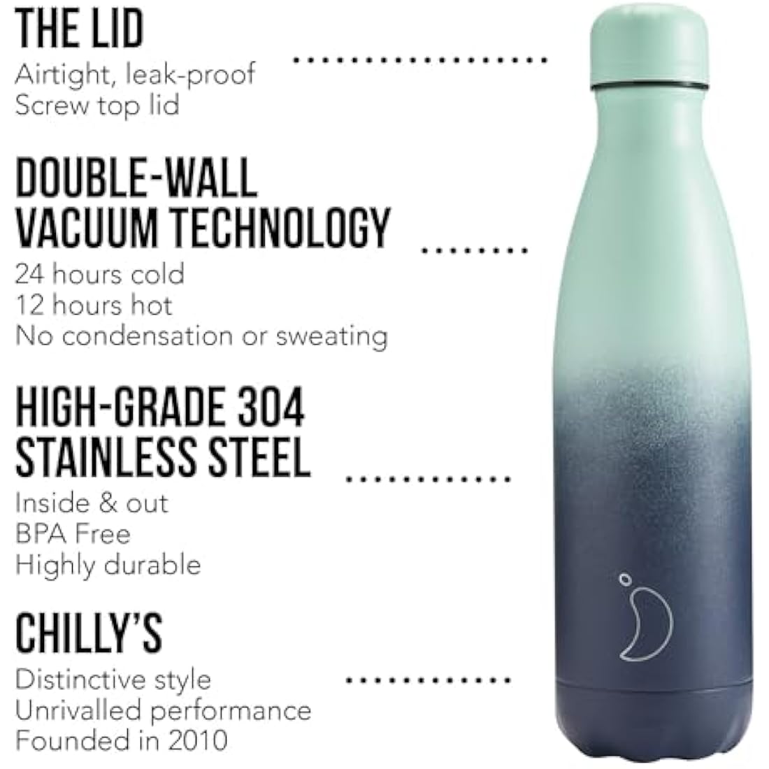 Chilly's Insulated Water Bottle – 500ml Stainless Steel Leak Proof Flask