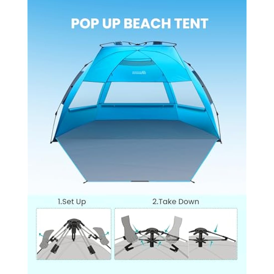 OutdoorMaster Pop Up Beach Tent – XL 4-Person UPF 50+ Sun Shelter