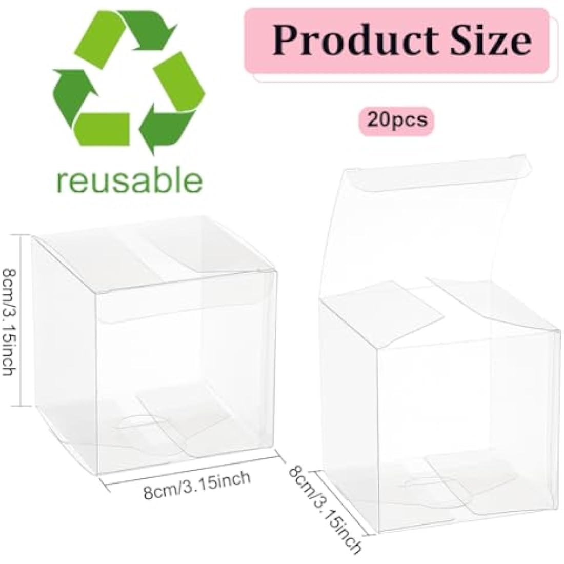 BENECREAT 20PCS Clear PET Gift Boxes - 8x8x8cm Square Party Favor Boxes