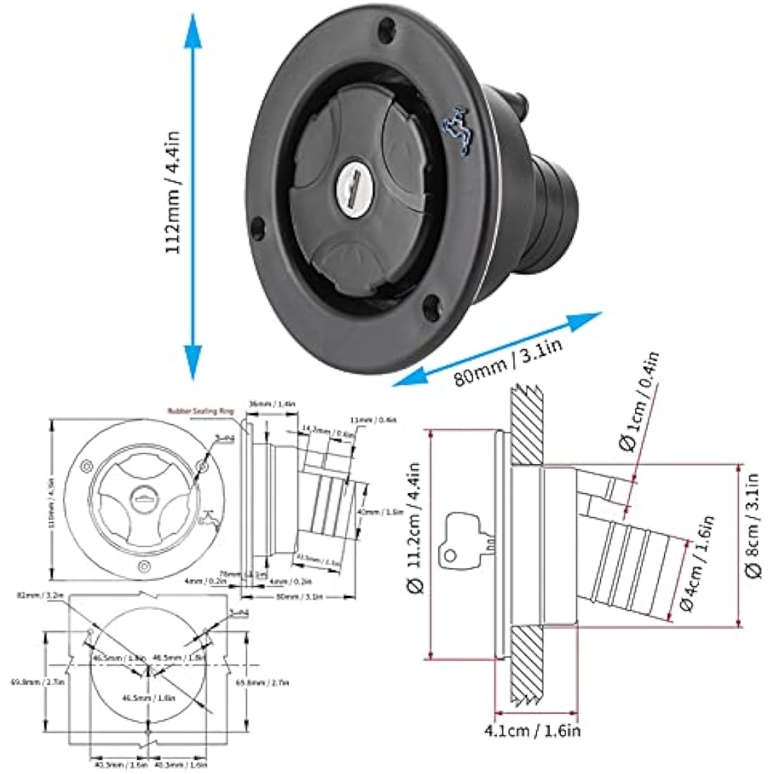 Jolof Store RV Locking Fresh Water Inlet Cap - Leakproof Black Filler