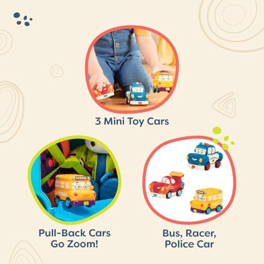 B. Toys Mini Wheeee-ls! Pull-Back Cars - 3 Soft Toy Vehicles for Toddlers