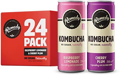 Remedy Kombucha Tea – Raspberry & Cherry Sugar Free Drink – 24 x 250ml