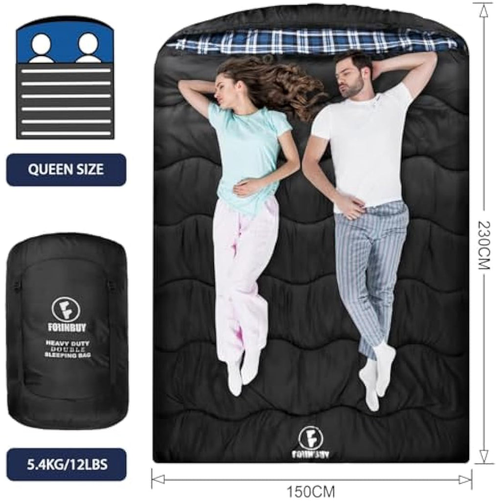 FORINBUY Double Sleeping Bag – Queen Size Winter Flannel 2 Person Bag