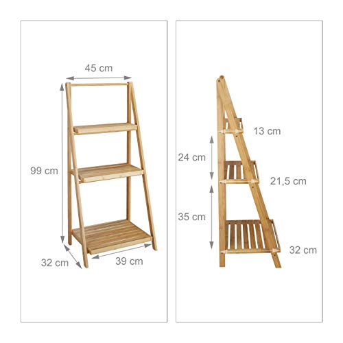 Relaxdays Bamboo Flower Stand – 3-Tier Foldable Plant Ladder Shelf