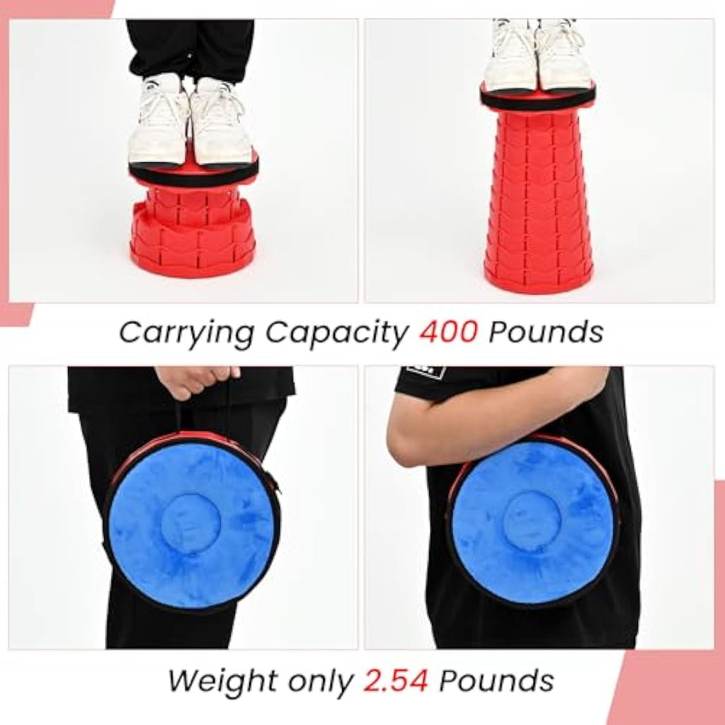 FXKS 2-Pack Retractable Folding Stools with Cushions, 400lb Capacity – Red