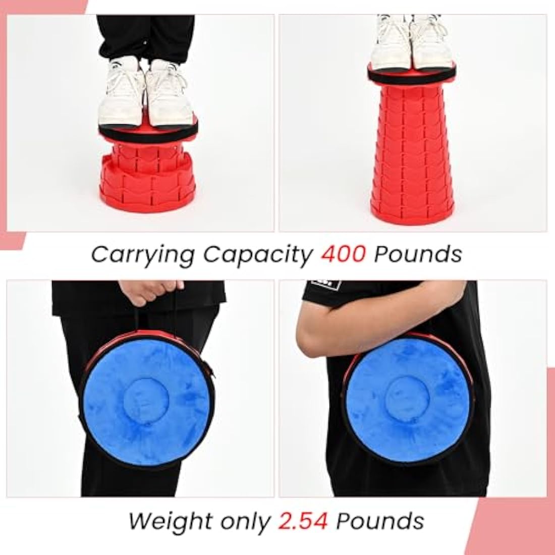 FXKS 2-Pack Retractable Folding Stools with Cushions, 400lb Capacity – Red