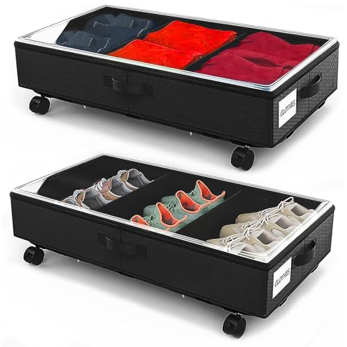 2-Pack Rolling Under Bed Storage with Metal Frame and Wheels