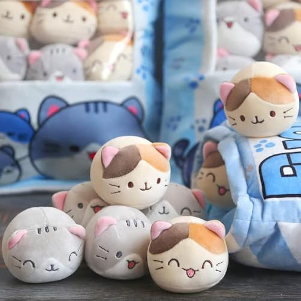 Cat Snack Pillow – Kawaii Plush with 8 Removable Kitty Dolls