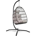 Vita5 Foldable Hanging Egg Chair with Stand | Polyrattan Swing - Light Grey