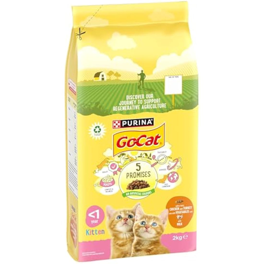 Go-Cat Kitten Dry Cat Food - Chicken, Turkey & Milk - 2kg (Pack of 4)