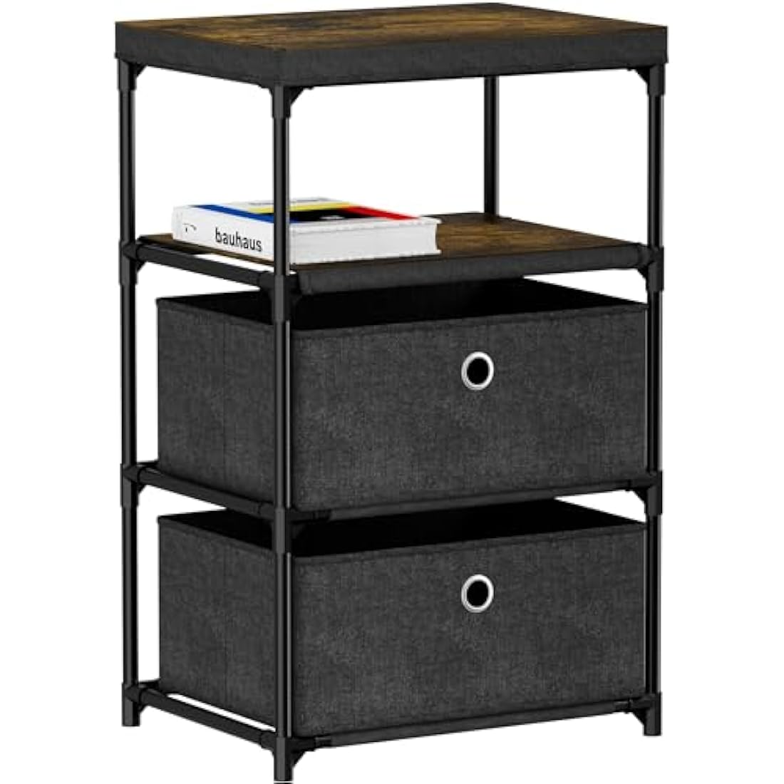 Mutool 4-Tier End Table | Nightstand with Fabric Drawers - Black