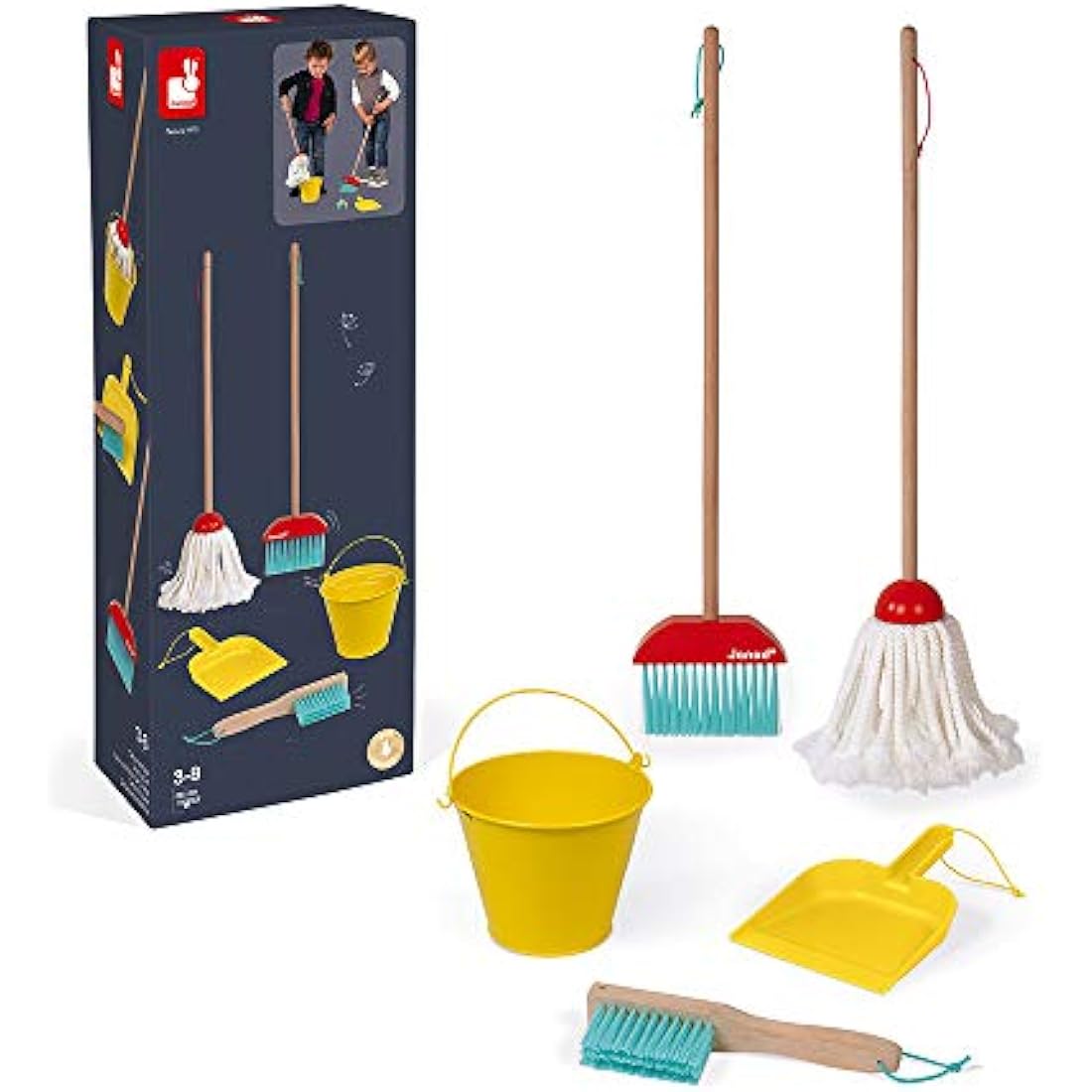 Janod Wooden Cleaning Set – 5-Piece Realistic Pretend Play Toy
