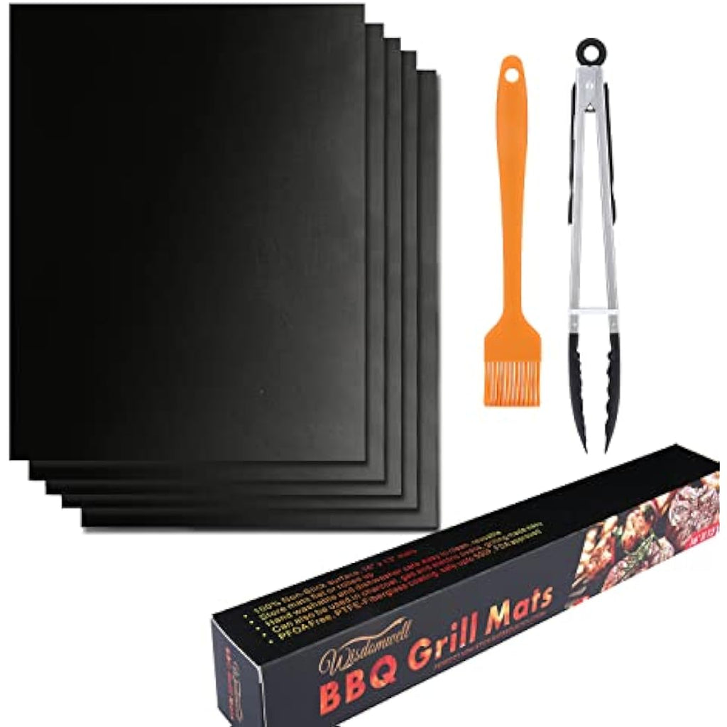 Wisdomwell Non-Stick BBQ Grill Mats - Set of 5 Heat Resistant Teflon Mats