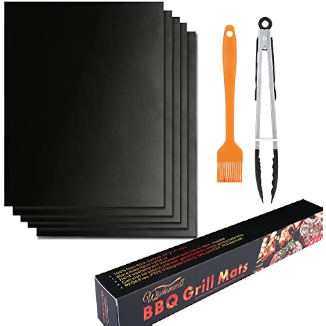 Wisdomwell Non-Stick BBQ Grill Mats - Set of 5 Heat Resistant Teflon Mats