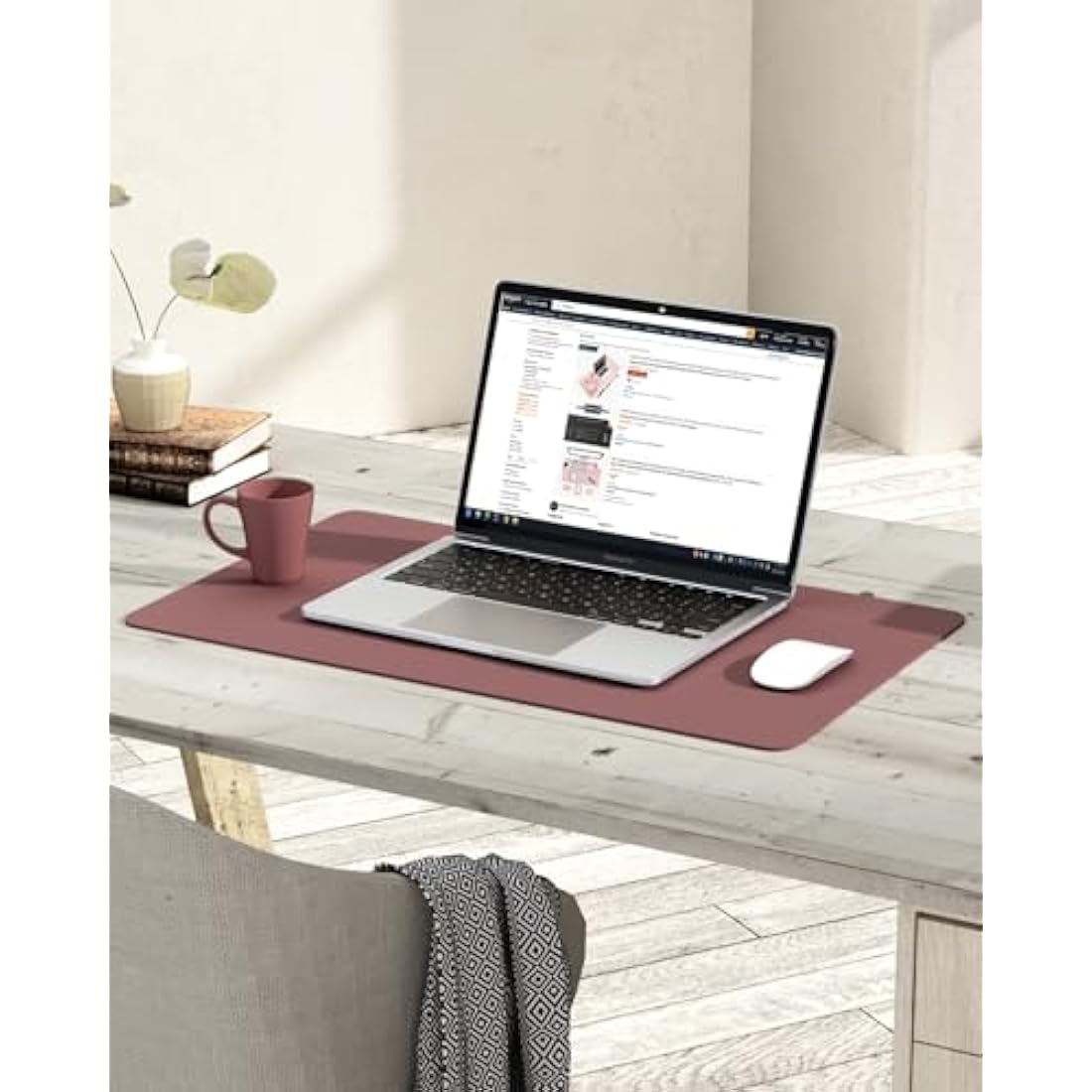 YSAGi PVC Leather Desk Pad – Waterproof Non-Slip Writing Mat, Dark Pink