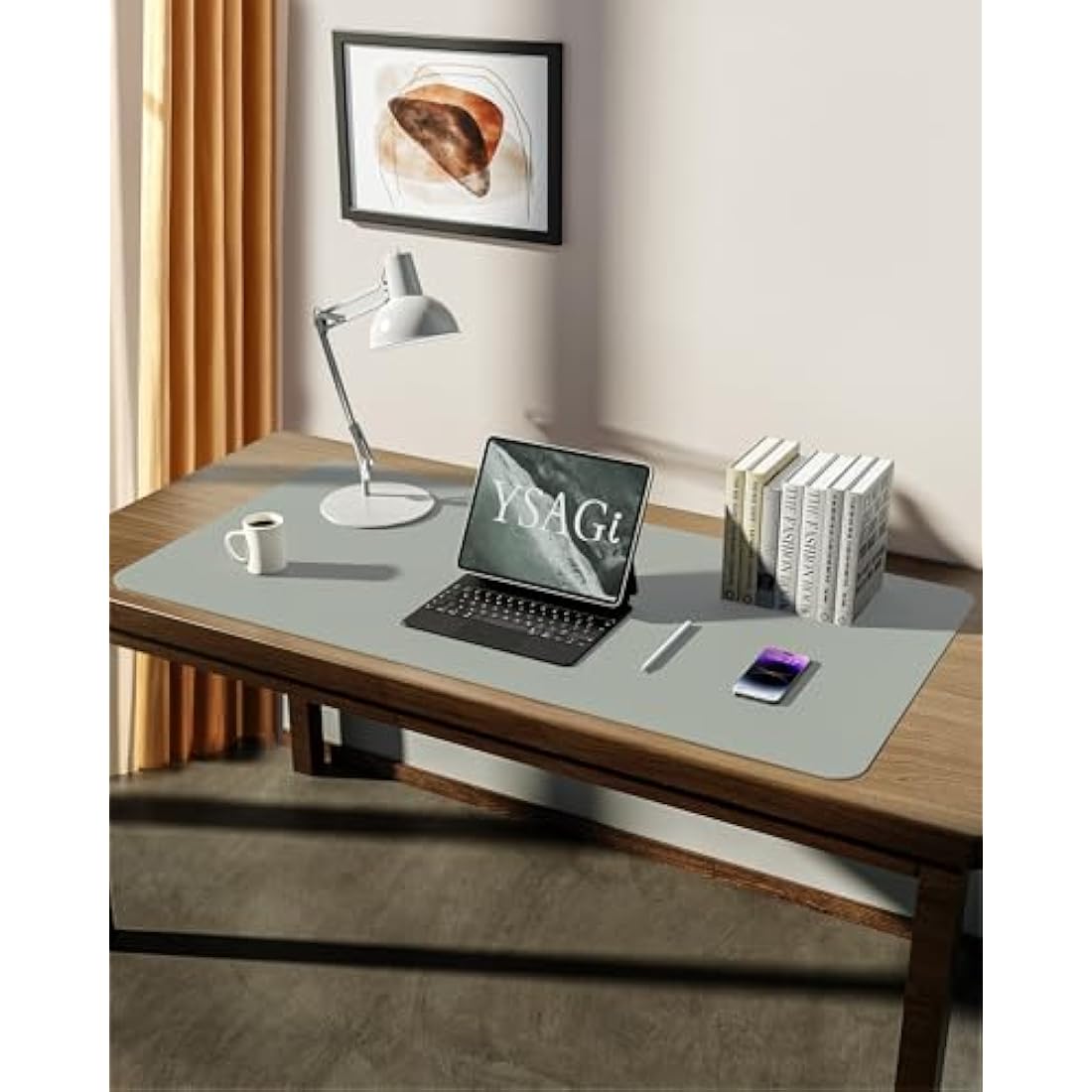 YSAGi Leather Desk Mat | Large Waterproof Non-Slip Mouse Pad, Grayish Green