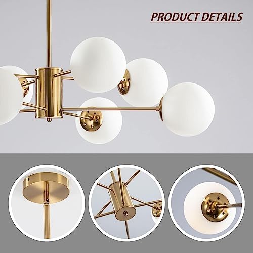 KCO Lighting 8-Light Gold Sputnik Chandelier | Milk Glass Globe Pendant