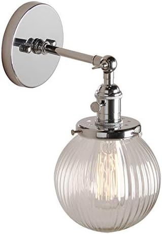 Industrial Ribbed Glass Wall Sconce – Chrome Retro Light
