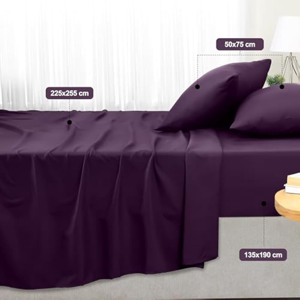 Jolof Store Double Bed Sheet Set – Purple Microfiber 4-Piece Set