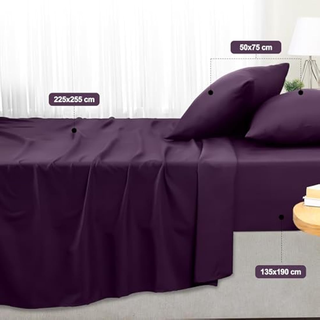 Jolof Store Double Bed Sheet Set – Purple Microfiber 4-Piece Set