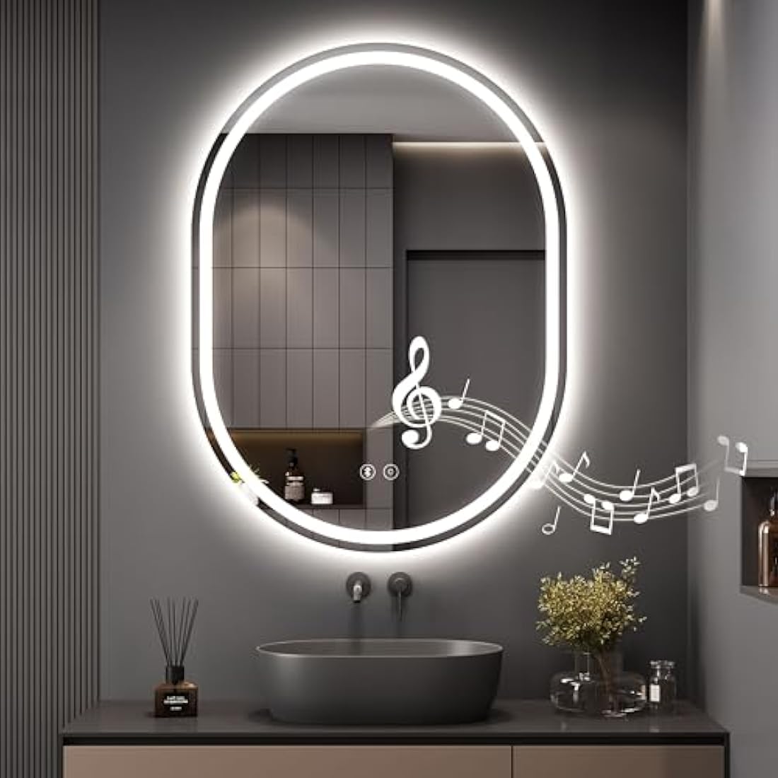 Dripex Bluetooth LED Bathroom Mirror – 600x800mm Oval Anti-Fog Mirror