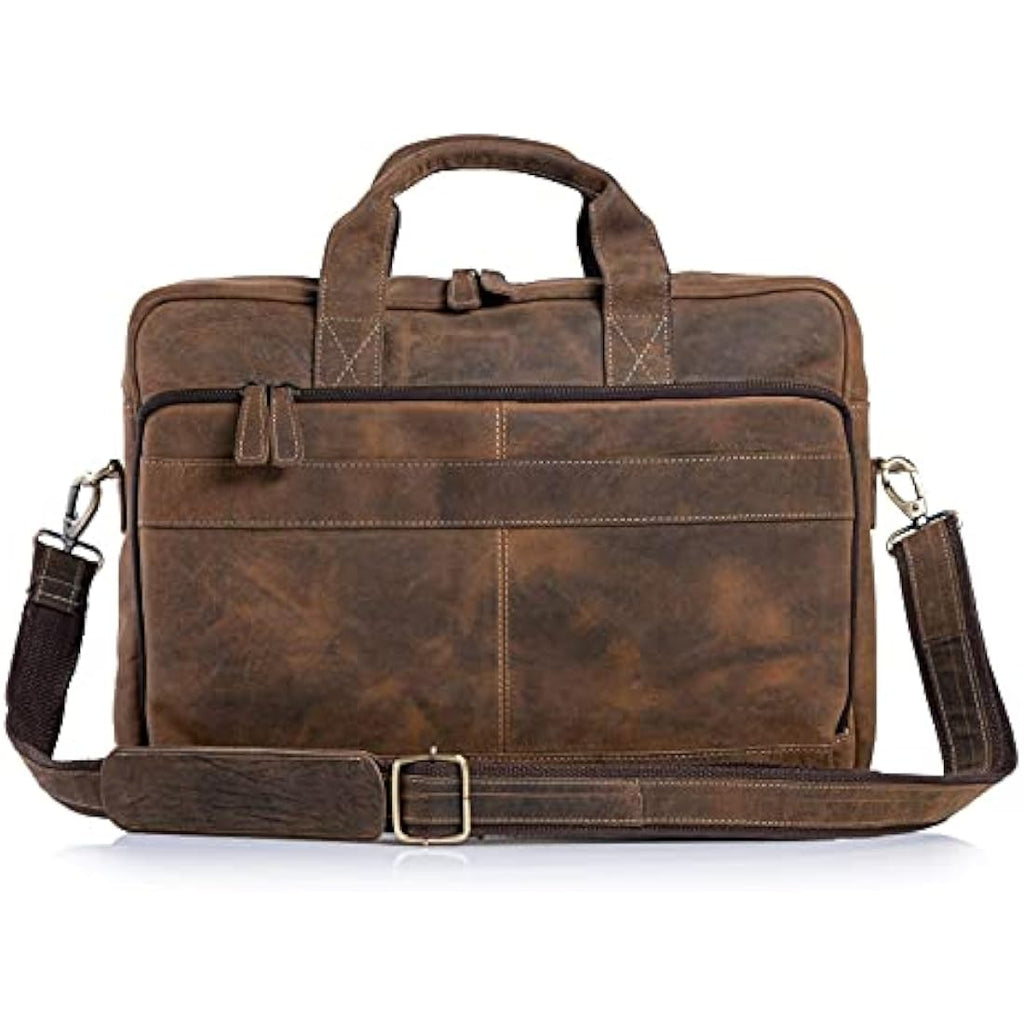 KomalC 16 Inch Buffalo Leather Laptop Messenger Bag | Office Briefcase