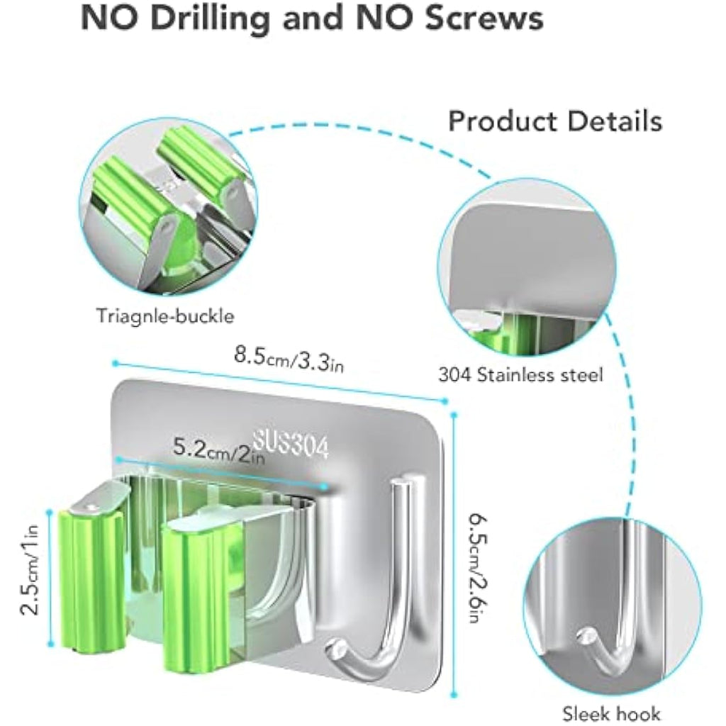 Homeasy Mop and Broom Holder – 4 Pcs Stainless Steel Wall Mount (Green)