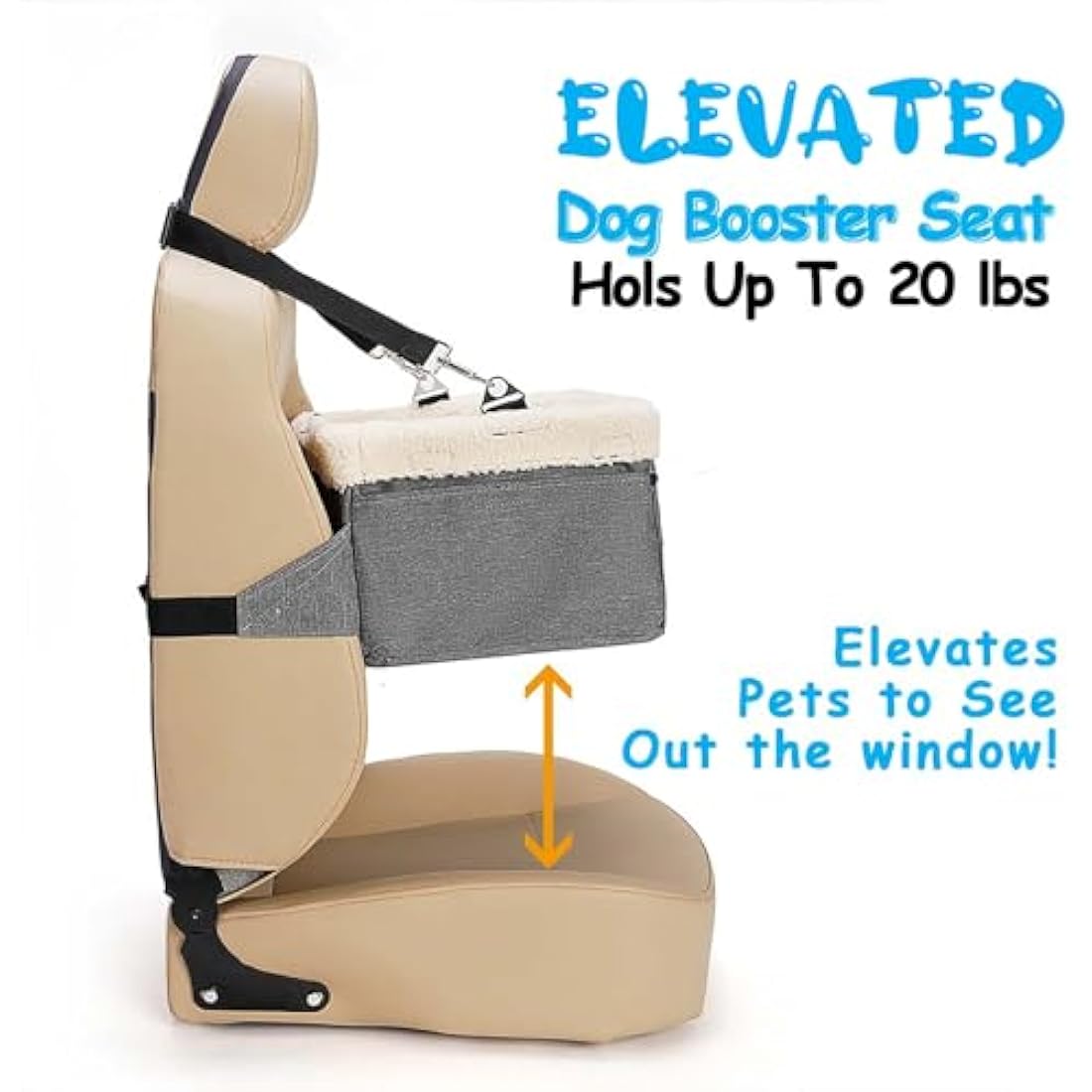 UNICITII Elevated Dog Booster Car Seat – Small Pet Travel Carrier, Grey