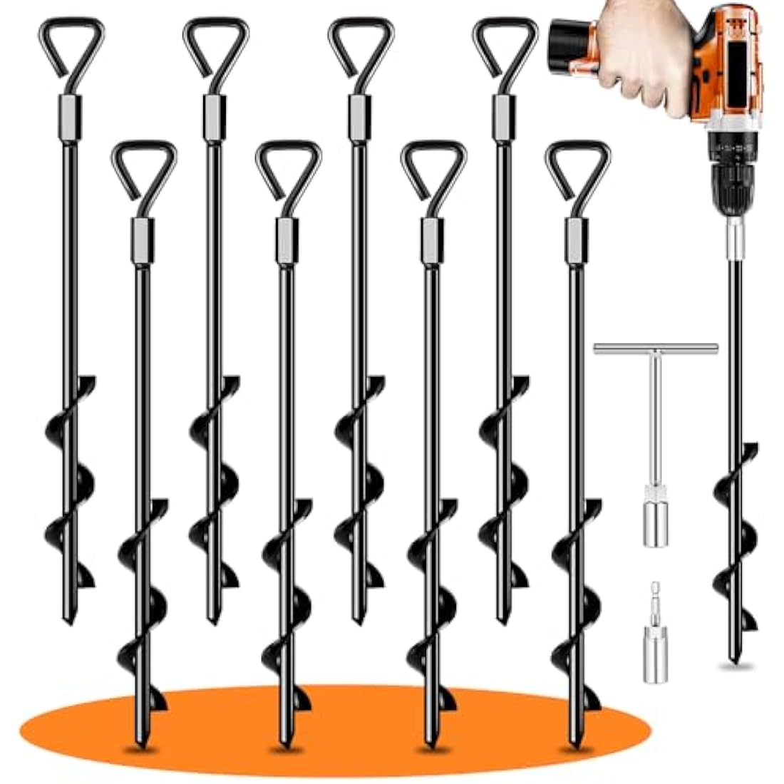 Heavy Duty Ground Anchors – 8 Pack Spiral Tent Pegs for Sheds
