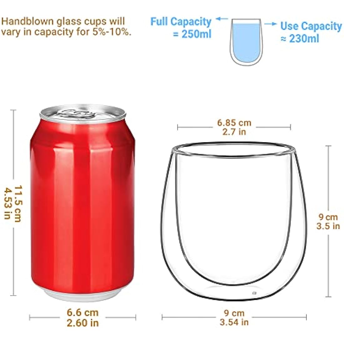 Glastal 6x250ml Double Walled Coffee Glasses | Borosilicate Glass Mugs