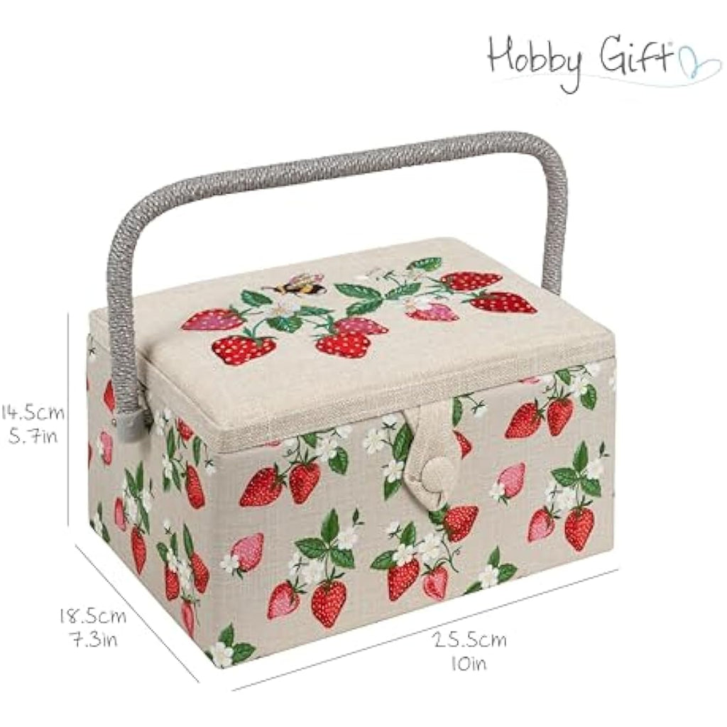 Hobby Gift Medium Sewing Box – Embroidered Strawberry Craft Storage Case