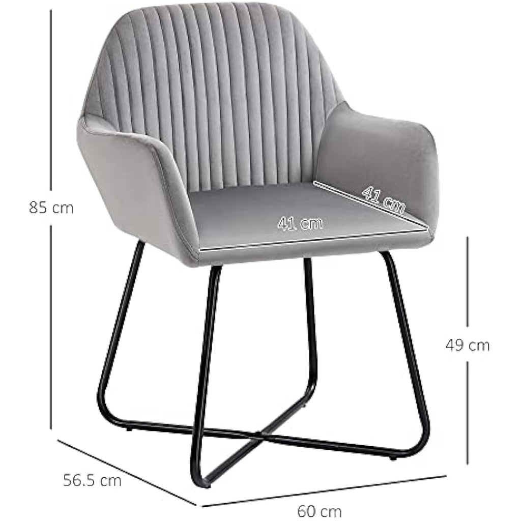 HOMCOM Modern Grey Velvet Accent Chair | Upholstered Armchair with Metal Base