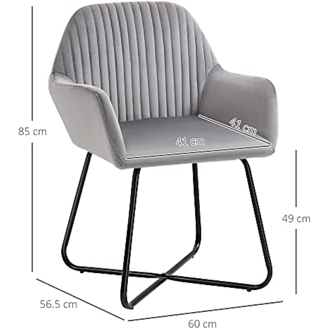 HOMCOM Modern Grey Velvet Accent Chair | Upholstered Armchair with Metal Base