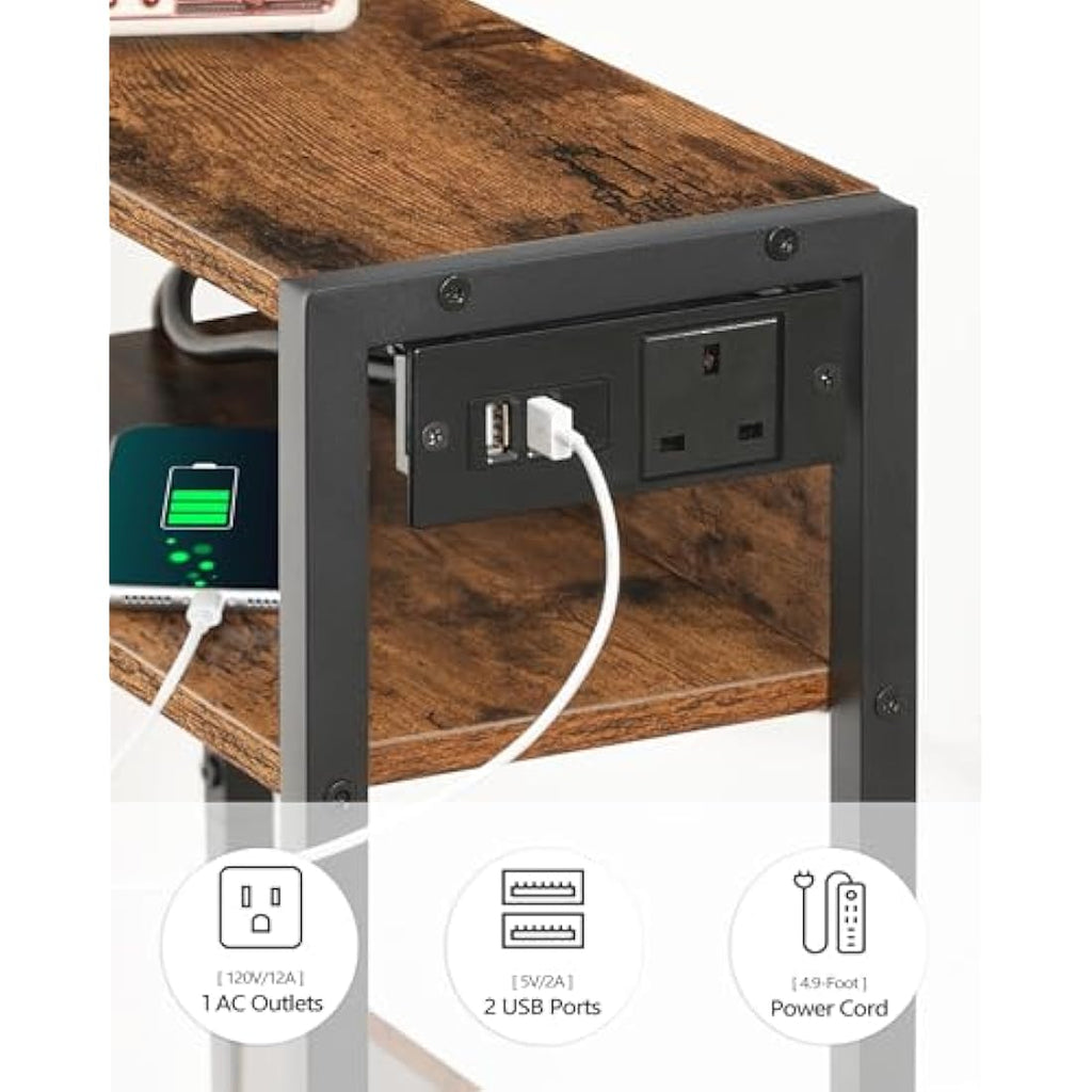CHOEZON Narrow Side Table with Charging Station | Rustic End Table