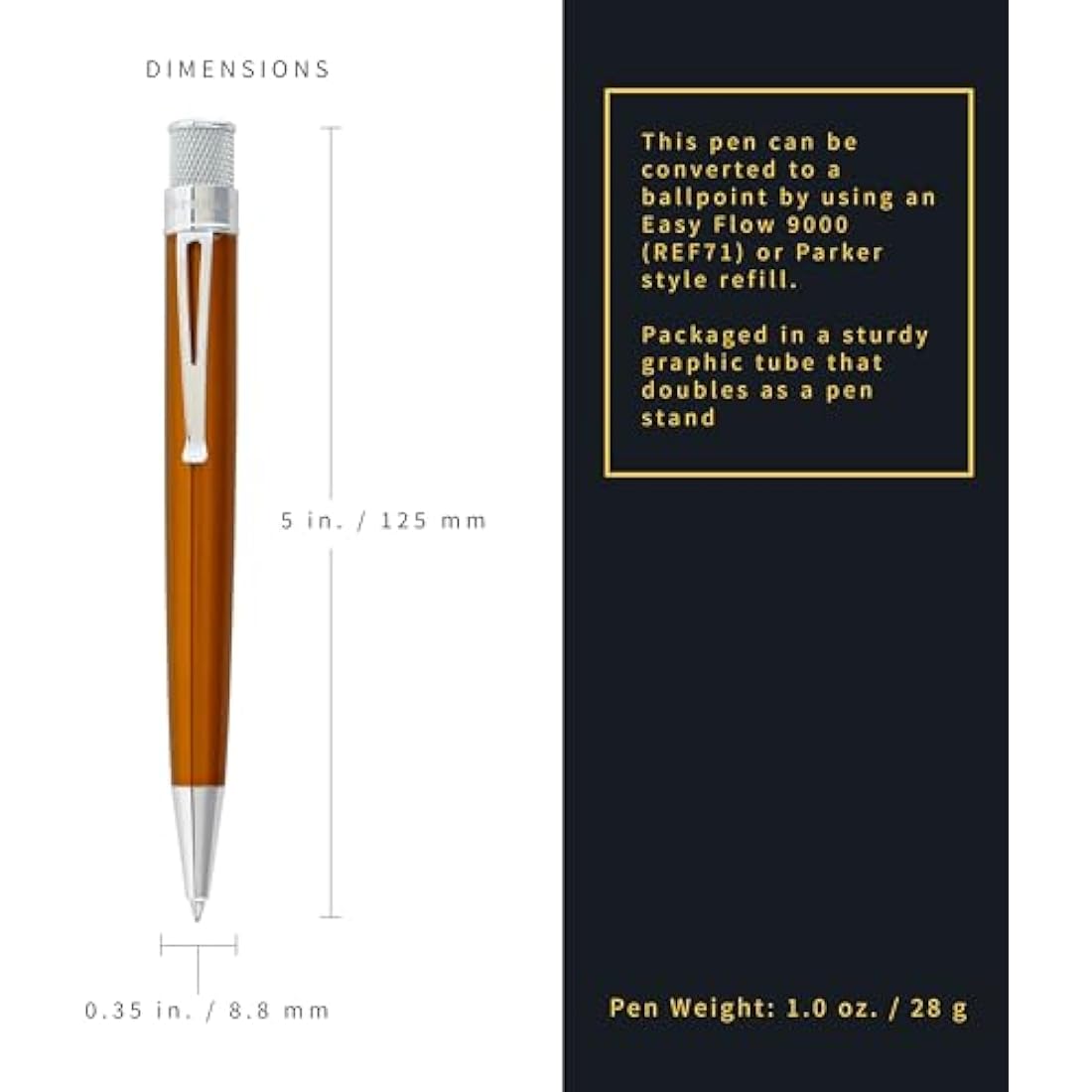 Retro 51 Tornado Rollerball Pen – Orange Metallic Stainless Steel
