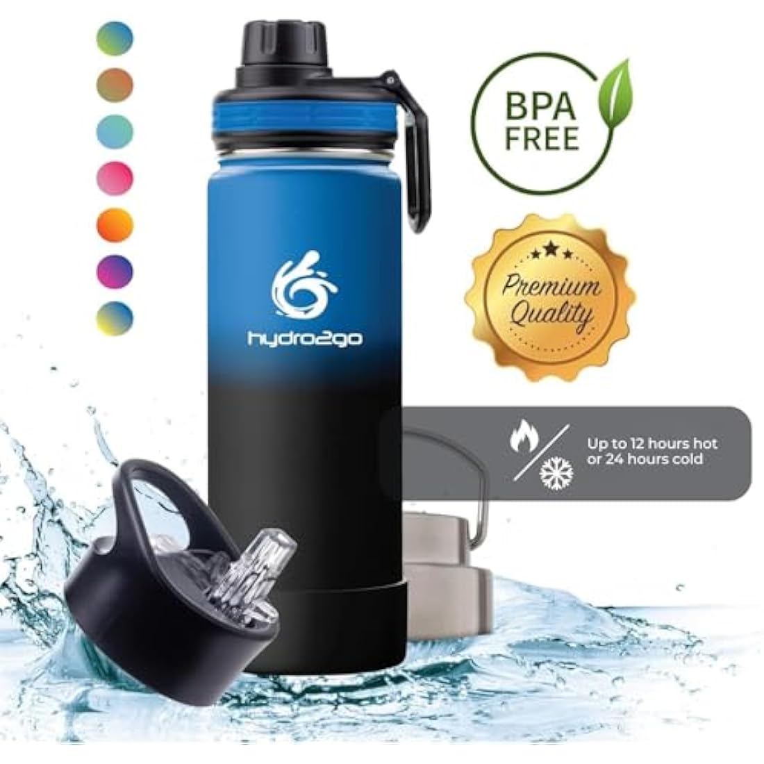 hydro2go Stainless Steel Water Bottle – 530ml Insulated Thermal Mug