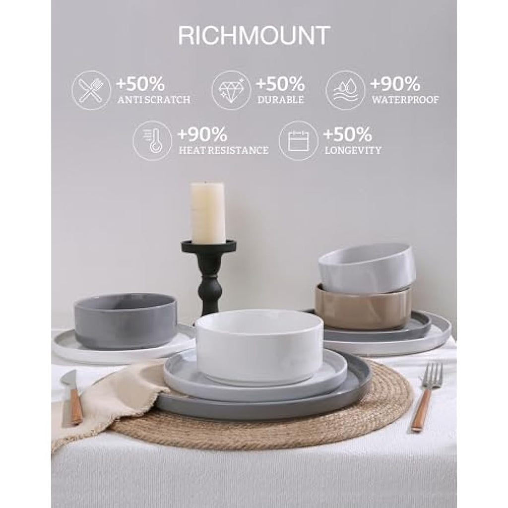Richmount Nebula 12-Piece Speckled Stoneware Dinnerware Set for 4