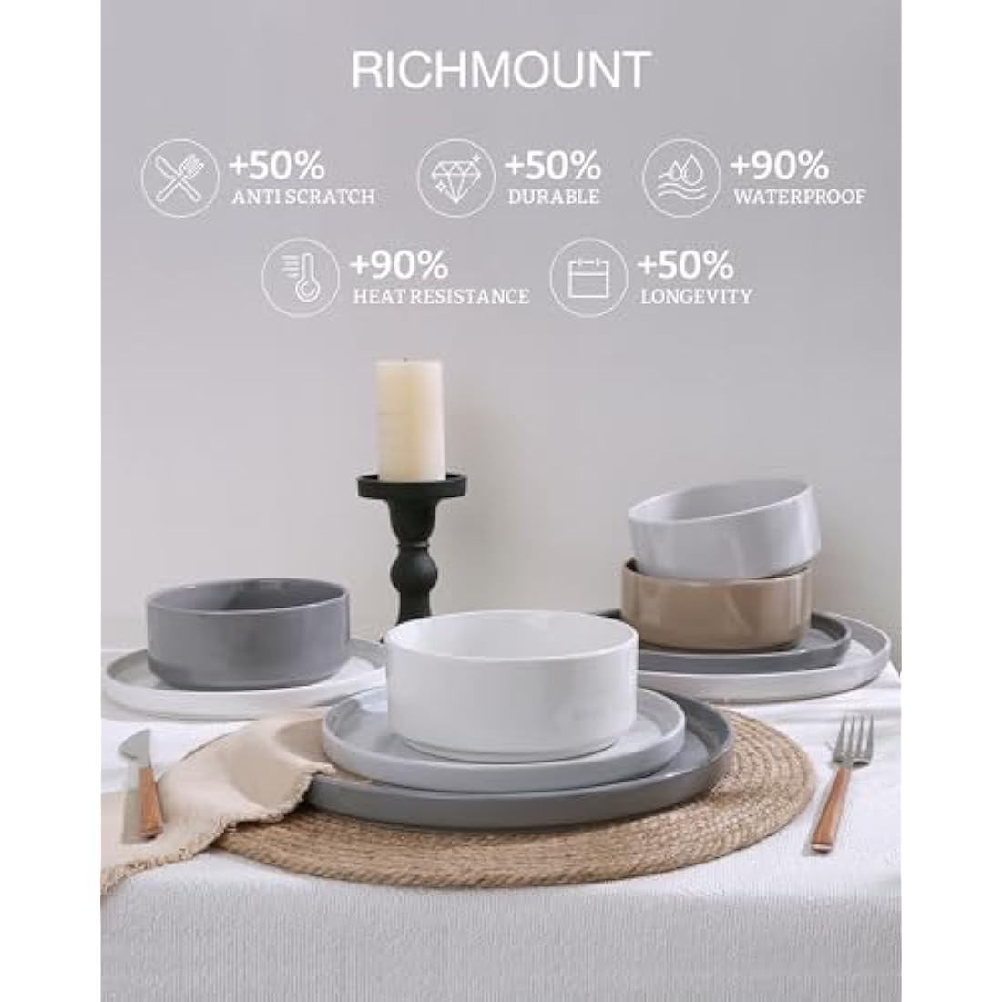 Richmount Nebula 12-Piece Speckled Stoneware Dinnerware Set for 4