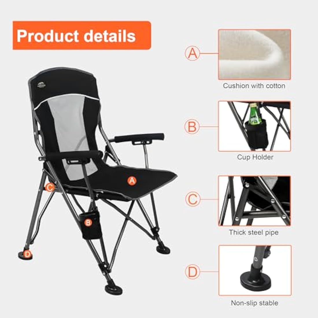 LANMOUNTAIN Heavy Duty Camping Chair | Padded Armrest & 400lb Support