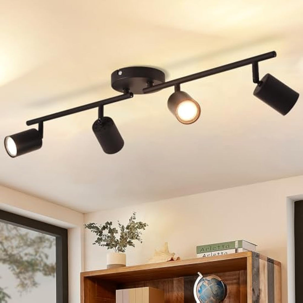 ANWIO 4-Way Black GU10 Ceiling Spotlight | Adjustable Industrial Metal Bar