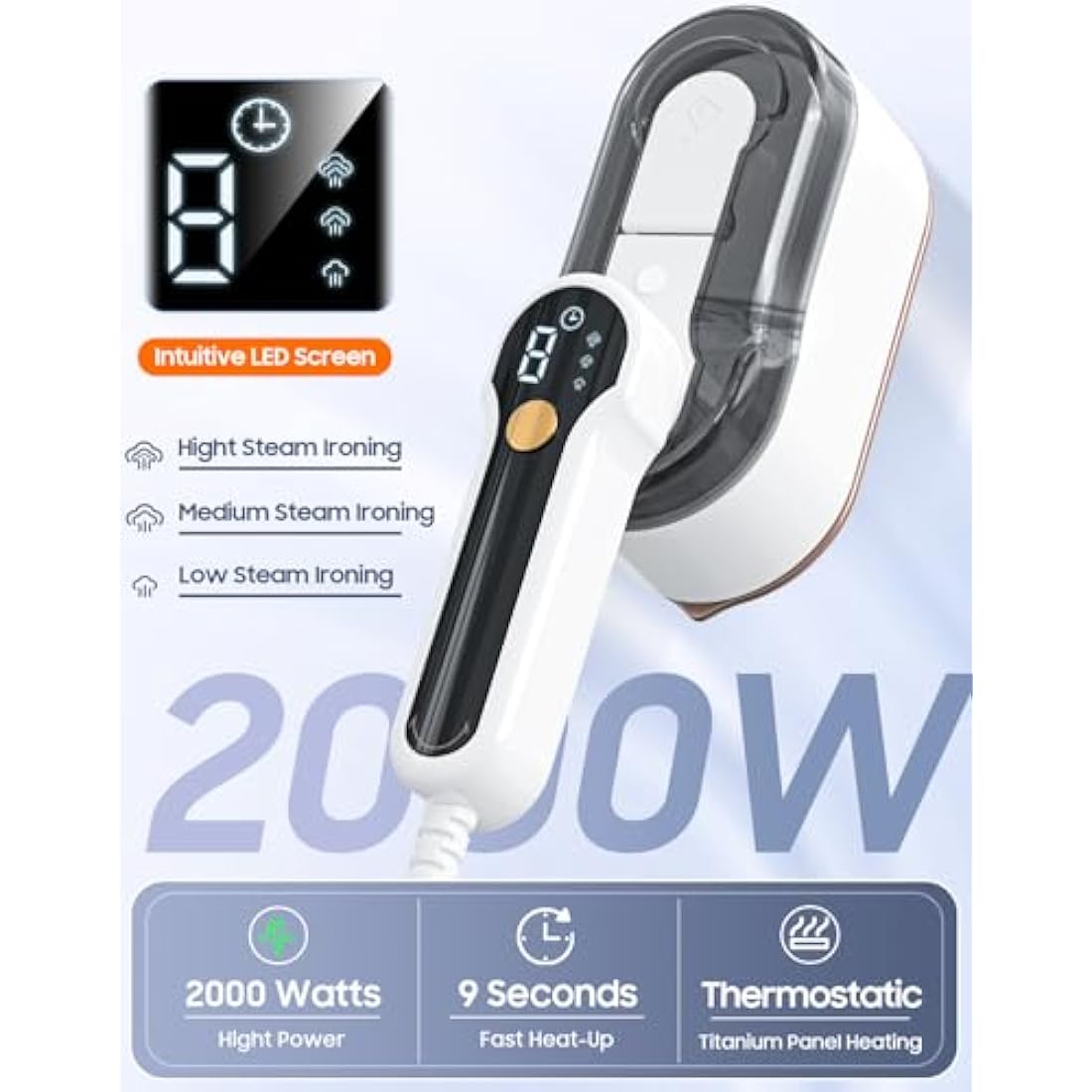 Handheld Garment Steamer – 2-in-1 Portable Travel Iron with LCD