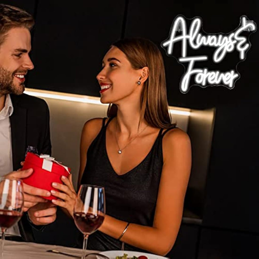 Looklight Always Forever Neon Sign | White Acrylic LED Wall Art for Weddings