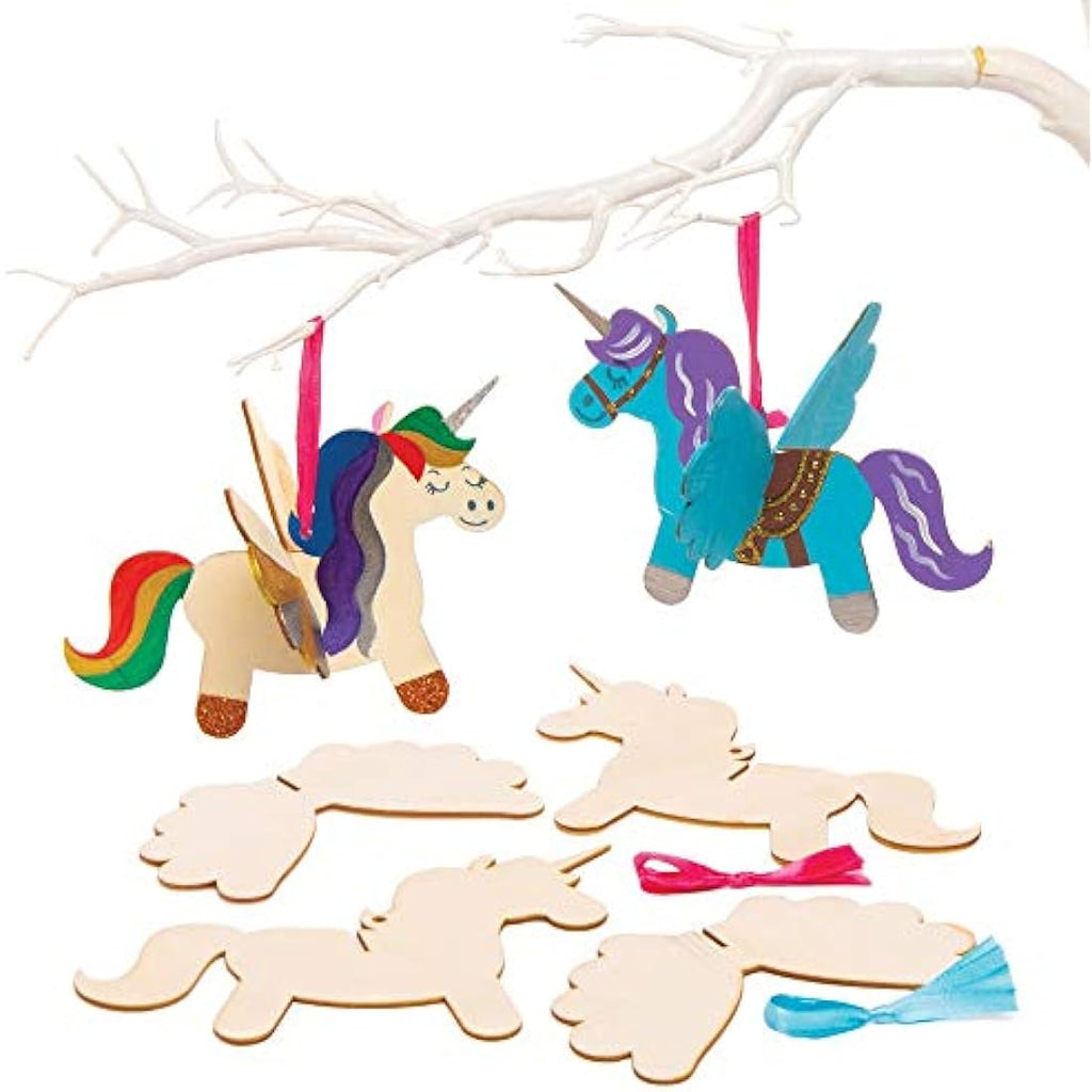 Baker Ross Wooden Unicorn Decoration - DIY Paint & Hang Ornaments, 6 Pack