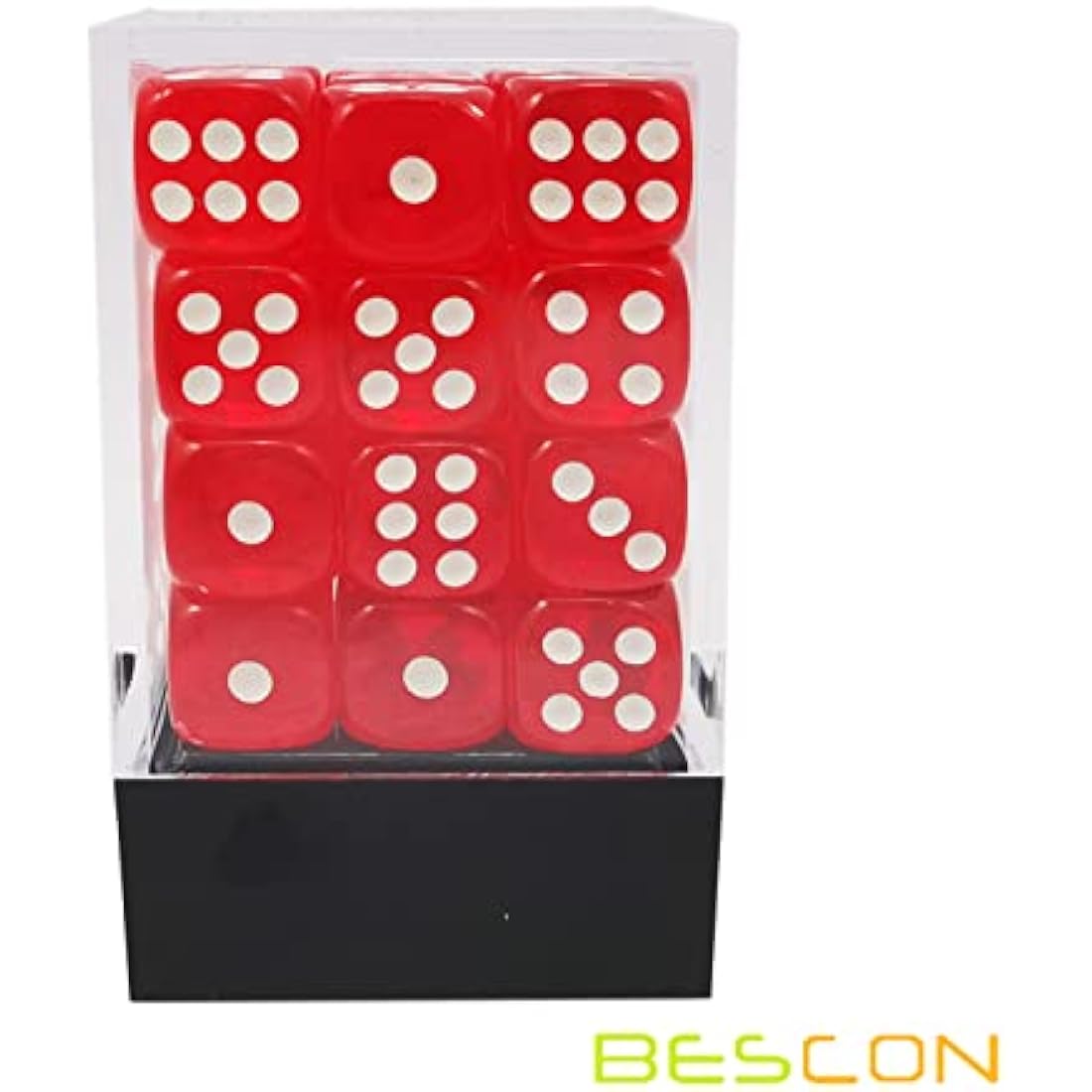 Bescon 12mm 6-Sided Dice Set | 36 Translucent Red D6 with Brick Box